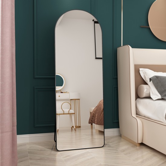 The 3st generation of floor mounted full length mirrors. Aluminum alloy metal frame arched wall mirror, bathroom makeup mirror, bedroom porch, clothing store, wall mounted. Black 65 