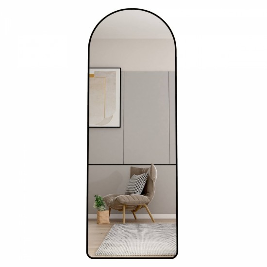 The 3st generation of floor mounted full length mirrors. Aluminum alloy metal frame arched wall mirror, bathroom makeup mirror, bedroom porch, clothing store, wall mounted. Black 65 