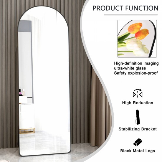 The 3st generation of floor mounted full length mirrors. Aluminum alloy metal frame arched wall mirror, bathroom makeup mirror, bedroom porch, clothing store, wall mounted. Black 65 