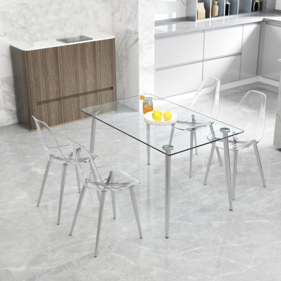 Modern minimalist transparent dining chair, plastic chair, armless crystal chair, Nordic creative makeup stool, negotiation chair, silver plated metal leg 6-piece set, TW-1200