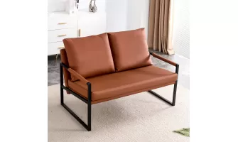 Modern Two-Seater Sofa Chair: Stylish Comfort with PU Leather and Metal Frame for $105.57