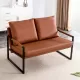 Modern Two-Seater Sofa Chair with 2 Pillows - PU Leather, High-Density Foam, Black Coated Metal Frame.Brown SF-D008 Modern Two-Seater Sofa Chair with 2 Pillows - PU Leather, High-Density Foam, Black Coated Metal Frame.Brown SF-D008