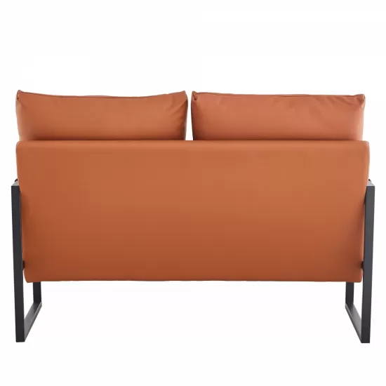 Modern Two-Seater Sofa Chair with 2 Pillows - PU Leather, High-Density Foam, Black Coated Metal Frame.Brown SF-D008 Modern Two-Seater Sofa Chair with 2 Pillows - PU Leather, High-Density Foam, Black Coated Metal Frame.Brown SF-D008