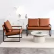 Modern Two-Seater Sofa Chair with 2 Pillows - PU Leather, High-Density Foam, Black Coated Metal Frame.Brown SF-D008 Modern Two-Seater Sofa Chair with 2 Pillows - PU Leather, High-Density Foam, Black Coated Metal Frame.Brown SF-D008