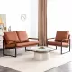 Modern Two-Seater Sofa Chair with 2 Pillows - PU Leather, High-Density Foam, Black Coated Metal Frame.Brown SF-D008 Modern Two-Seater Sofa Chair with 2 Pillows - PU Leather, High-Density Foam, Black Coated Metal Frame.Brown SF-D008