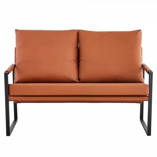 Modern Two-Seater Sofa Chair with 2 Pillows - PU Leather, High-Density Foam, Black Coated Metal Frame.Brown SF-D008 Modern Two-Seater Sofa Chair with 2 Pillows - PU Leather, High-Density Foam, Black Coated Metal Frame.Brown SF-D008
