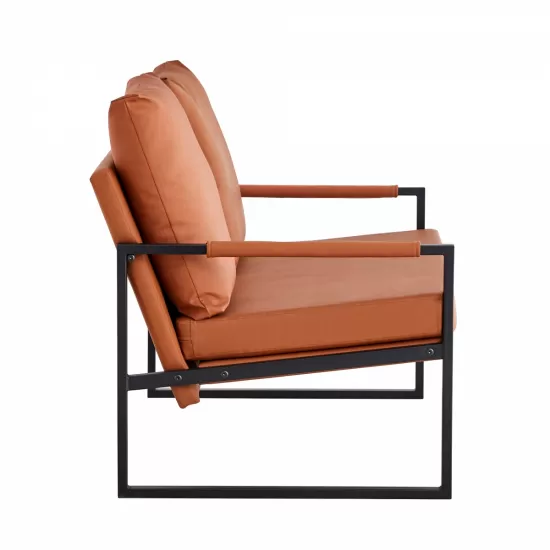 Modern Two-Seater Sofa Chair with 2 Pillows - PU Leather, High-Density Foam, Black Coated Metal Frame.Brown SF-D008 Modern Two-Seater Sofa Chair with 2 Pillows - PU Leather, High-Density Foam, Black Coated Metal Frame.Brown SF-D008