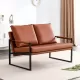 Modern Two-Seater Sofa Chair with 2 Pillows - PU Leather, High-Density Foam, Black Coated Metal Frame.Brown SF-D008 Modern Two-Seater Sofa Chair with 2 Pillows - PU Leather, High-Density Foam, Black Coated Metal Frame.Brown SF-D008