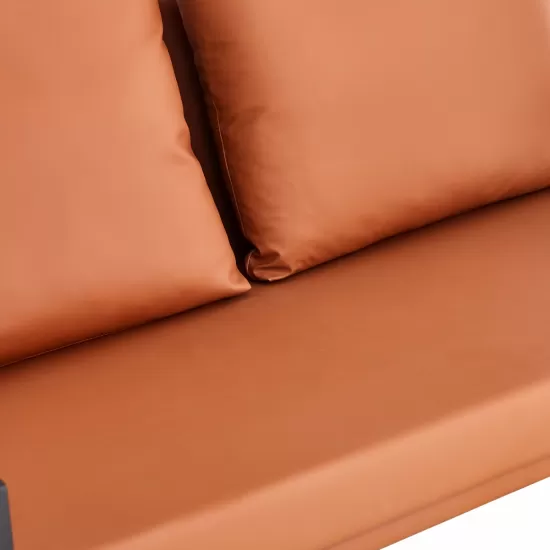 Modern Two-Seater Sofa Chair with 2 Pillows - PU Leather, High-Density Foam, Black Coated Metal Frame.Brown SF-D008 Modern Two-Seater Sofa Chair with 2 Pillows - PU Leather, High-Density Foam, Black Coated Metal Frame.Brown SF-D008
