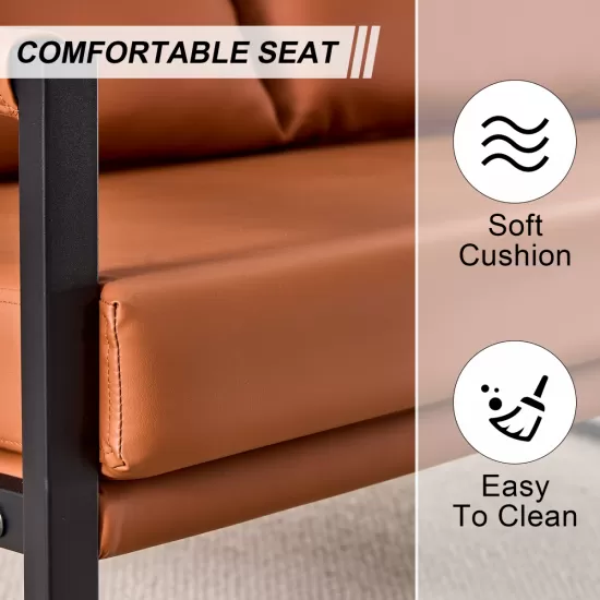 Modern Two-Seater Sofa Chair with 2 Pillows - PU Leather, High-Density Foam, Black Coated Metal Frame.Brown SF-D008 Modern Two-Seater Sofa Chair with 2 Pillows - PU Leather, High-Density Foam, Black Coated Metal Frame.Brown SF-D008
