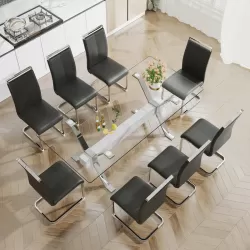 Dining table. Modern tempered glass dining table. Large modern office desk with silver plated metal legs and MDF crossbars, suitable for both home and office use. Kitchen. 79 ''x39''x30 '' 1105 Dining table. Modern tempered glass dining table. Large modern office desk with silver plated metal legs and MDF crossbars, suitable for both home and office use. Kitchen. 79 ''x39''x30 '' 1105