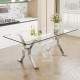 Dining table. Modern tempered glass dining table. Large modern office desk with silver plated metal legs and MDF crossbars, suitable for both home and office use. Kitchen. 79 ''x39''x30 '' 1105