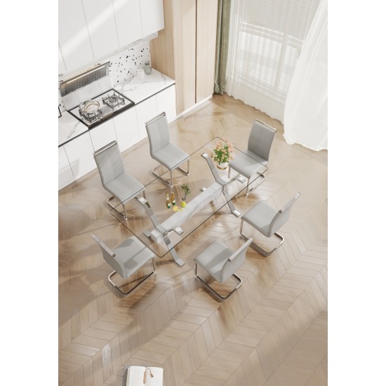 Dining table. Modern tempered glass dining table. Large modern office desk with silver plated metal legs and MDF crossbars, suitable for both home and office use. Kitchen. 79 ''x39''x30 '' 1105