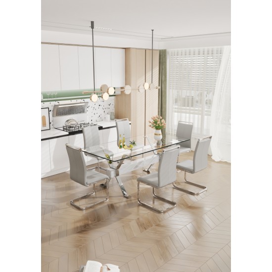 Dining table. Modern tempered glass dining table. Large modern office desk with silver plated metal legs and MDF crossbars, suitable for both home and office use. Kitchen. 79 ''x39''x30 '' 1105