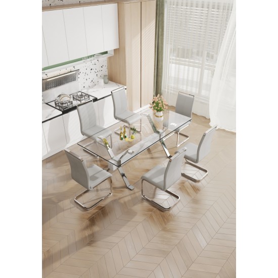 Dining table. Modern tempered glass dining table. Large modern office desk with silver plated metal legs and MDF crossbars, suitable for both home and office use. Kitchen. 79 ''x39''x30 '' 1105