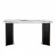 Modern minimalist rectangular dining table, white imitation marble tabletop, MDF table legs with gold metal decorative strips. Suitable for restaurant and living room F-HH Modern minimalist rectangular dining table, white imitation marble tabletop, MDF table legs with gold metal decorative strips. Suitable for restaurant and living room F-HH