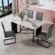 Modern minimalist rectangular dining table, white imitation marble tabletop, MDF table legs with gold metal decorative strips. Suitable for restaurant and living room F-HH Modern minimalist rectangular dining table, white imitation marble tabletop, MDF table legs with gold metal decorative strips. Suitable for restaurant and living room F-HH