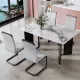 Modern minimalist rectangular dining table, white imitation marble tabletop, MDF table legs with gold metal decorative strips. Suitable for restaurant and living room F-HH Modern minimalist rectangular dining table, white imitation marble tabletop, MDF table legs with gold metal decorative strips. Suitable for restaurant and living room F-HH