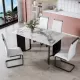 Modern minimalist rectangular dining table, white imitation marble tabletop, MDF table legs with gold metal decorative strips. Suitable for restaurant and living room F-HH Modern minimalist rectangular dining table, white imitation marble tabletop, MDF table legs with gold metal decorative strips. Suitable for restaurant and living room F-HH