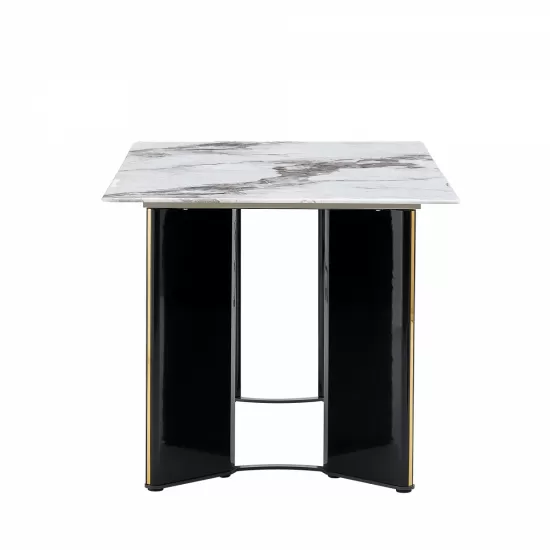 Modern minimalist rectangular dining table, white imitation marble tabletop, MDF table legs with gold metal decorative strips. Suitable for restaurant and living room F-HH Modern minimalist rectangular dining table, white imitation marble tabletop, MDF table legs with gold metal decorative strips. Suitable for restaurant and living room F-HH