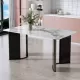 Modern minimalist rectangular dining table, white imitation marble tabletop, MDF table legs with gold metal decorative strips. Suitable for restaurant and living room F-HH Modern minimalist rectangular dining table, white imitation marble tabletop, MDF table legs with gold metal decorative strips. Suitable for restaurant and living room F-HH