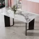 Modern minimalist rectangular dining table, white imitation marble tabletop, MDF table legs with gold metal decorative strips. Suitable for restaurant and living room F-HH Modern minimalist rectangular dining table, white imitation marble tabletop, MDF table legs with gold metal decorative strips. Suitable for restaurant and living room F-HH