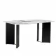 Modern minimalist rectangular dining table, white imitation marble tabletop, MDF table legs with gold metal decorative strips. Suitable for restaurant and living room F-HH Modern minimalist rectangular dining table, white imitation marble tabletop, MDF table legs with gold metal decorative strips. Suitable for restaurant and living room F-HH
