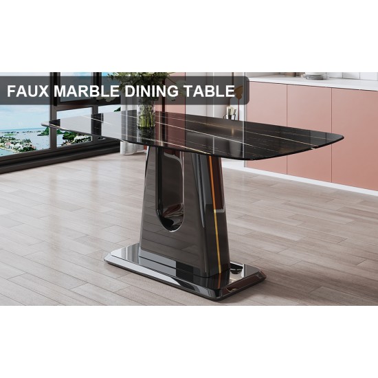 A modern, minimalist, and luxurious table. A black imitation marble tabletop with MDF U-shaped legs. Dining table, computer table. For restaurants and living rooms 63