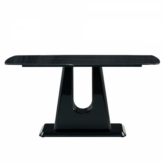 A modern, minimalist, and luxurious table. A black imitation marble tabletop with MDF U-shaped legs. Dining table, computer table. For restaurants and living rooms 63