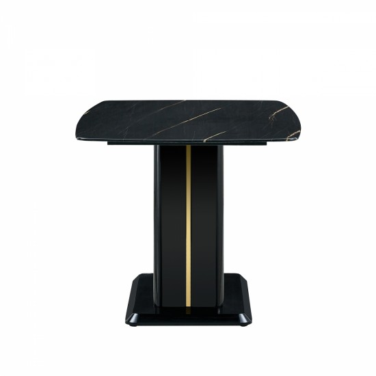 A modern, minimalist, and luxurious table. A black imitation marble tabletop with MDF U-shaped legs. Dining table, computer table. For restaurants and living rooms 63