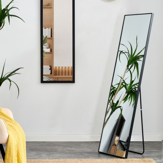 3rd generation black solid wood frame full length mirror, dressing mirror, bedroom porch, decorative mirror, clothing store, floor to ceiling mirror, wall mounted. 58 inches * 15 inches