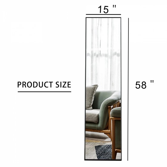 3rd generation black solid wood frame full length mirror, dressing mirror, bedroom porch, decorative mirror, clothing store, floor to ceiling mirror, wall mounted. 58 inches * 15 inches