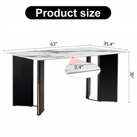 Modern minimalist rectangular dining table, white imitation marble tabletop, MDF table legs with gold metal decorative strips. Suitable for restaurant and living room F-HH Modern minimalist rectangular dining table, white imitation marble tabletop, MDF table legs with gold metal decorative strips. Suitable for restaurant and living room F-HH