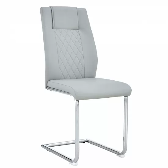 Equipped with faux leather cushioned seats - living room chairs with metal legs, suitable for kitchen, living room, bedroom, and dining room side chairs, set of 4 (light gray+PU Leather)C-001 Equipped with faux leather cushioned seats - living room chairs with metal legs, suitable for kitchen, living room, bedroom, and dining room side chairs, set of 4 (light gray+PU Leather)C-001