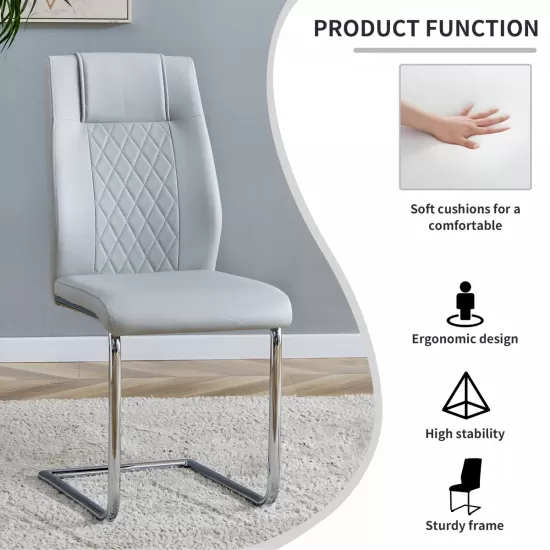 Equipped with faux leather cushioned seats - living room chairs with metal legs, suitable for kitchen, living room, bedroom, and dining room side chairs, set of 4 (light gray+PU Leather)C-001 Equipped with faux leather cushioned seats - living room chairs with metal legs, suitable for kitchen, living room, bedroom, and dining room side chairs, set of 4 (light gray+PU Leather)C-001