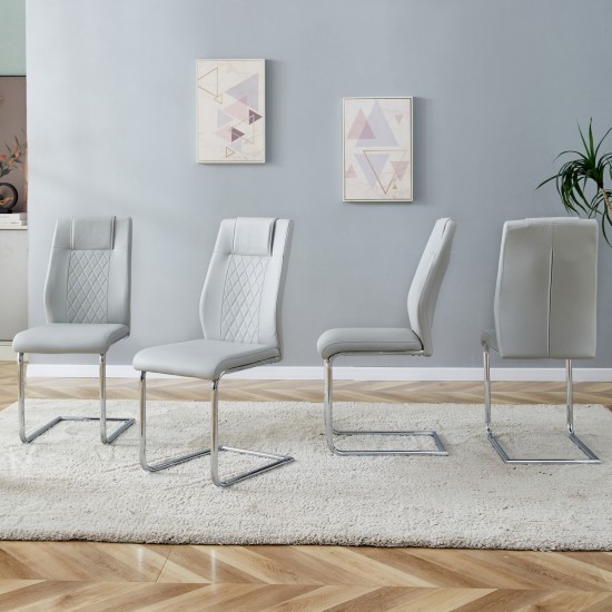 Equipped with faux leather cushioned seats - living room chairs with metal legs, suitable for kitchen, living room, bedroom, and dining room side chairs, set of 4 (light gray+PU Leather)C-001