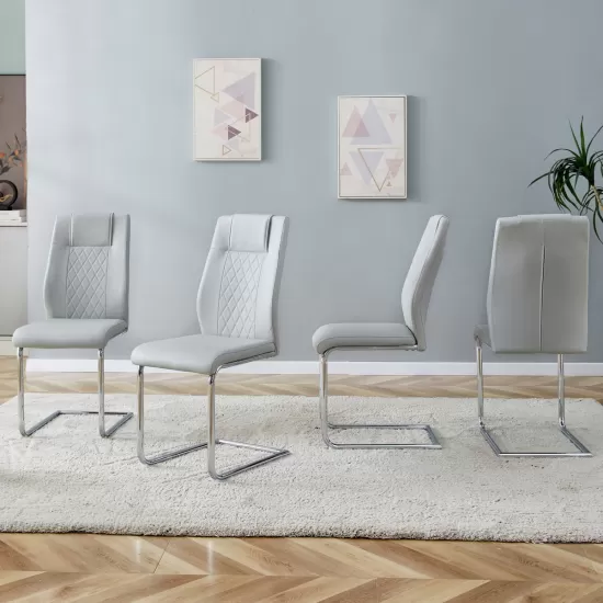 Equipped with faux leather cushioned seats - living room chairs with metal legs, suitable for kitchen, living room, bedroom, and dining room side chairs, set of 4 (light gray+PU Leather)C-001 Equipped with faux leather cushioned seats - living room chairs with metal legs, suitable for kitchen, living room, bedroom, and dining room side chairs, set of 4 (light gray+PU Leather)C-001