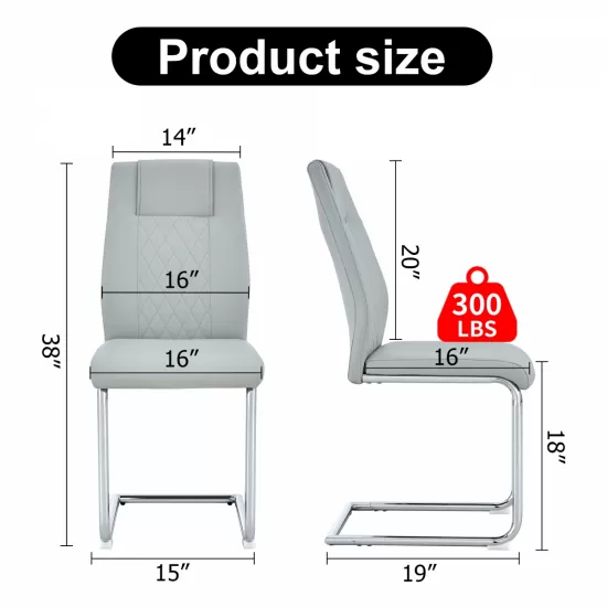 Equipped with faux leather cushioned seats - living room chairs with metal legs, suitable for kitchen, living room, bedroom, and dining room side chairs, set of 4 (light gray+PU Leather)C-001 Equipped with faux leather cushioned seats - living room chairs with metal legs, suitable for kitchen, living room, bedroom, and dining room side chairs, set of 4 (light gray+PU Leather)C-001