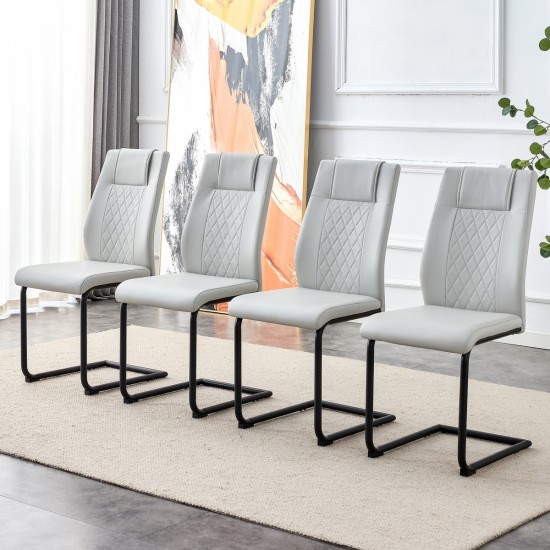 Equipped with faux leather cushioned seats - living room chairs with black metal legs, suitable for kitchen, living room, bedroom, and dining room chairs, set of 6 (light gray+PU leather)C-001