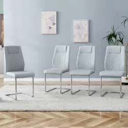 Equipped with faux leather cushioned seats - living room chairs with metal legs, suitable for kitchen, living room, bedroom, and dining room side chairs, set of 4 (light gray+PU Leather)C-001