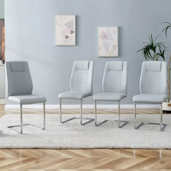 Equipped with faux leather cushioned seats - living room chairs with metal legs, suitable for kitchen, living room, bedroom, and dining room side chairs, set of 4 (light gray+PU Leather)C-001 Equipped with faux leather cushioned seats - living room chairs with metal legs, suitable for kitchen, living room, bedroom, and dining room side chairs, set of 4 (light gray+PU Leather)C-001