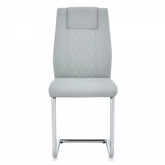 Equipped with faux leather cushioned seats - living room chairs with metal legs, suitable for kitchen, living room, bedroom, and dining room side chairs, set of 4 (light gray+PU Leather)C-001 Equipped with faux leather cushioned seats - living room chairs with metal legs, suitable for kitchen, living room, bedroom, and dining room side chairs, set of 4 (light gray+PU Leather)C-001