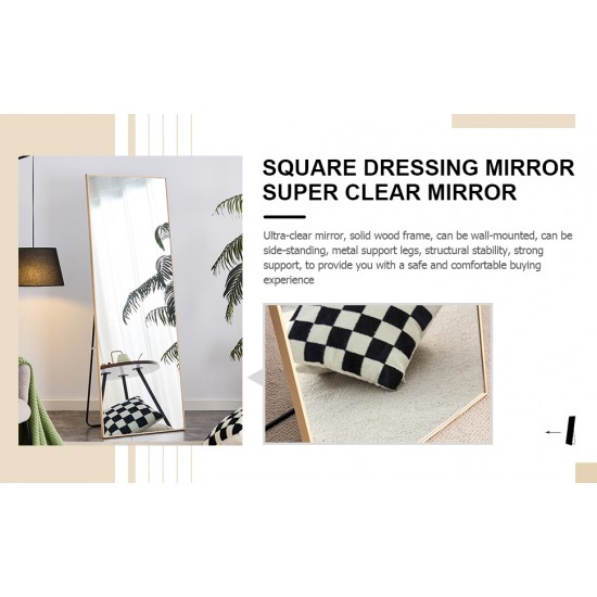 3rd generation, solid wood frame full length mirror in light oak color, large floor mirror, dressing mirror, decorative mirror, suitable for bedrooms, living rooms, clothing stores 65