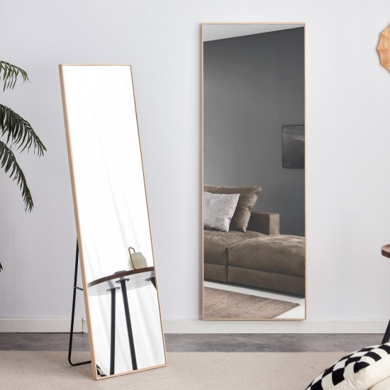 3rd generation, solid wood frame full length mirror in light oak color, large floor mirror, dressing mirror, decorative mirror, suitable for bedrooms, living rooms, clothing stores 65