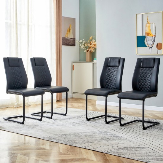 Artificial leather cushioned seats, dining chairs. Dining Room - Living Room Chair. Soft padded chair with metal legs, suitable for kitchen, living room, bedroom, dining room, set of 4 (black+PU )