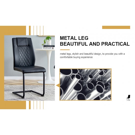 Artificial leather cushioned seats, dining chairs. Dining Room - Living Room Chair. Soft padded chair with metal legs, suitable for kitchen, living room, bedroom, dining room, set of 4 (black+PU )