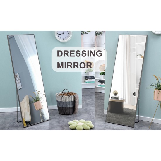 3rd generation  Grey Solid Wood Frame Full-length Mirror, Dressing Mirror, Bedroom Home Porch, Decorative Mirror, Clothing Store, Floor Mounted Large Mirror, Wall Mounted.65