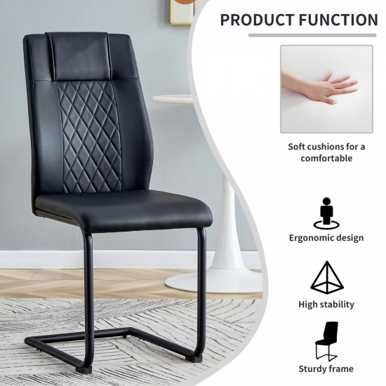 Artificial leather cushioned seats, dining chairs. Dining Room - Living Room Chair. Soft padded chair with metal legs, suitable for kitchen, living room, bedroom, dining room, set of 4 (black+PU )