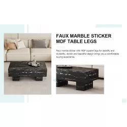 The black coffee table has patterns. Modern rectangular table, suitable for living rooms and apartments