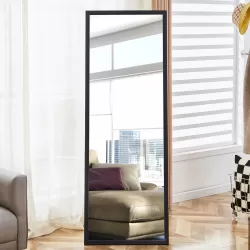 Third generation black solid wood frame full body mirror, bold border, bathroom makeup mirror, bedroom porch, decorative mirror, clothing store, floor standing large mirror. Black 65 